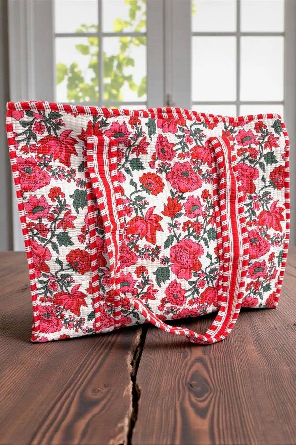 Poppy Lane Pink Floral Large Quilted Tote Bag