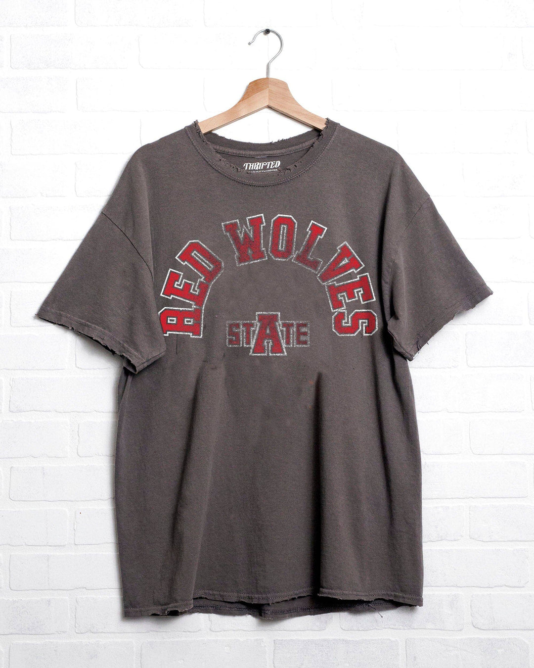 Arkansas State Red Wolves Mega Arch Charcoal Thrifted Tee