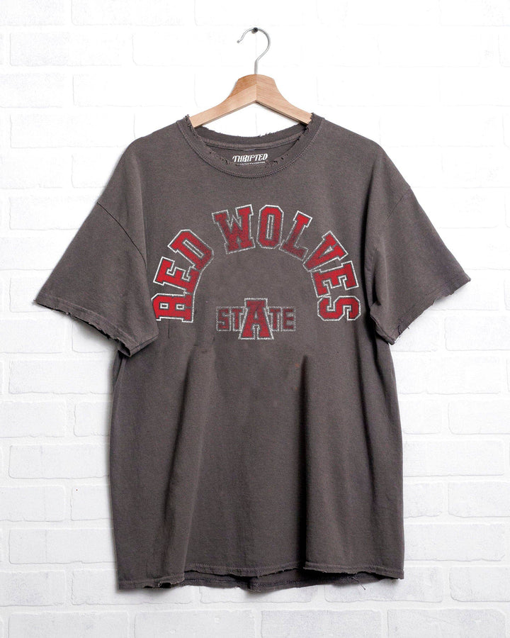 Arkansas State Red Wolves Mega Arch Charcoal Thrifted Tee