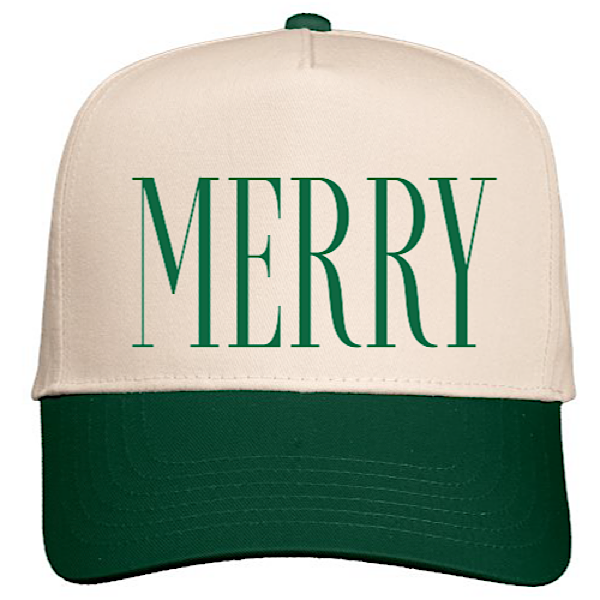 Merry Khaki/Green Holiday Embroidered Baseball Hat