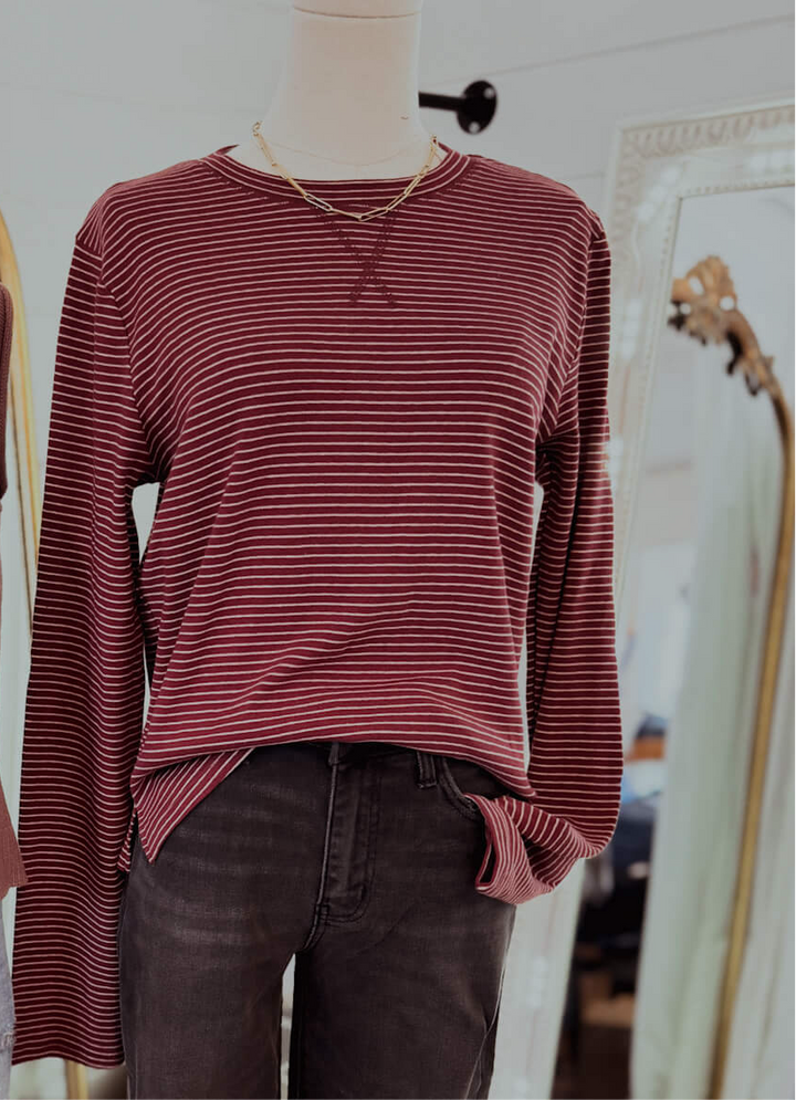 Striped Knit Top in Wine