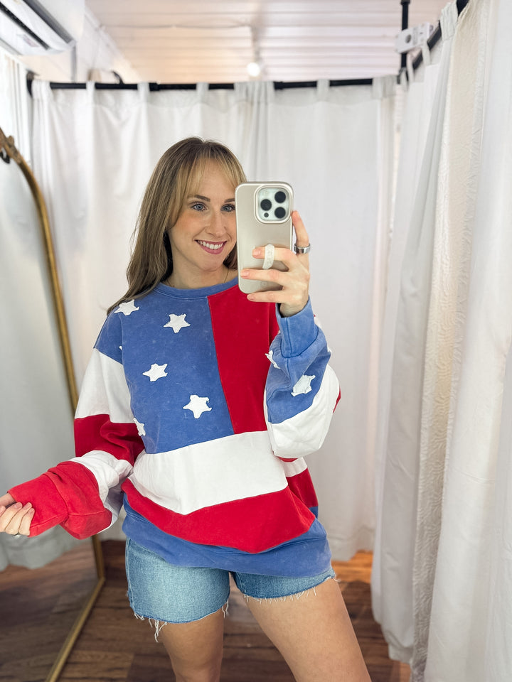 Oversized Mineral Wash American Flag Top