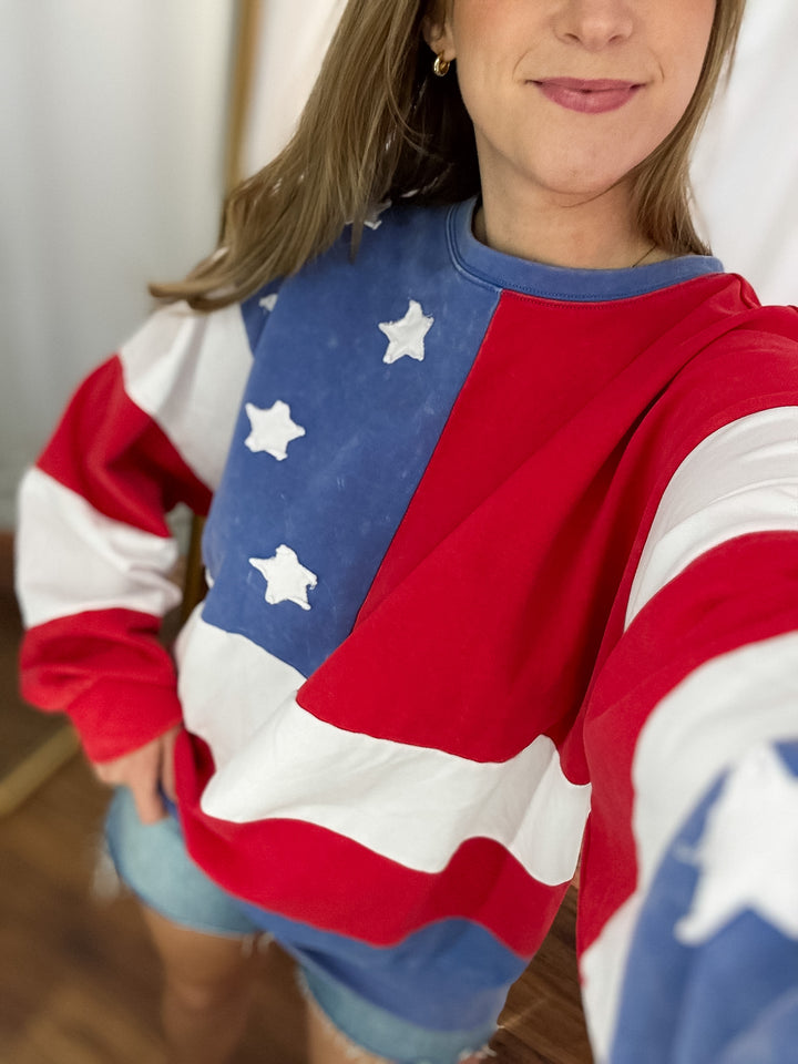 Oversized Mineral Wash American Flag Top