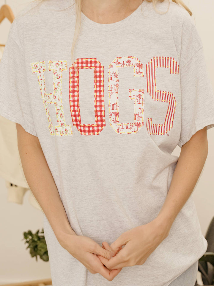 Arkansas Razorbacks Hogs Quilted Puff Ink Gray Thrifted Tee