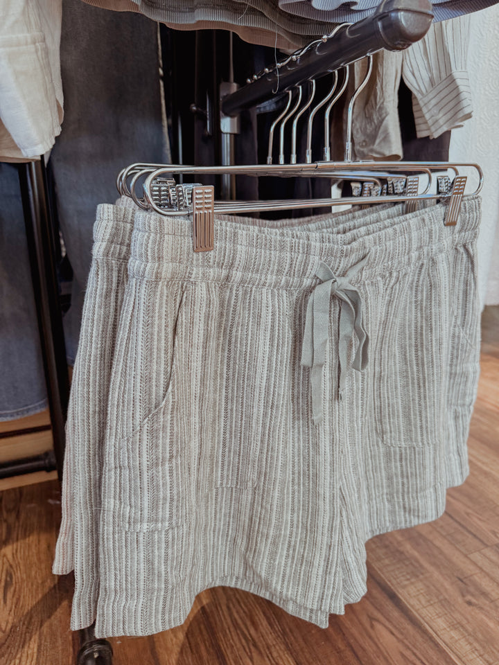 Soft Life Textured Stripe Drawstring Shorts