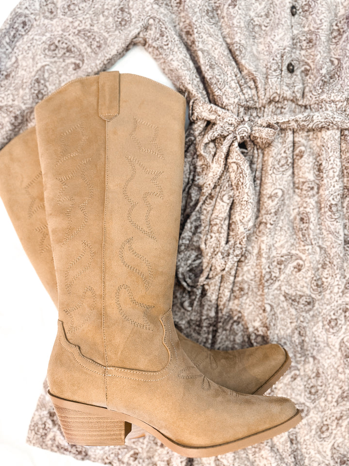 Zahara Embroidered Suede Tall Western Boots