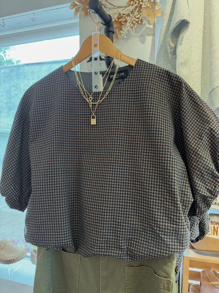 Margot Gingham Dolman Crop Blouse
