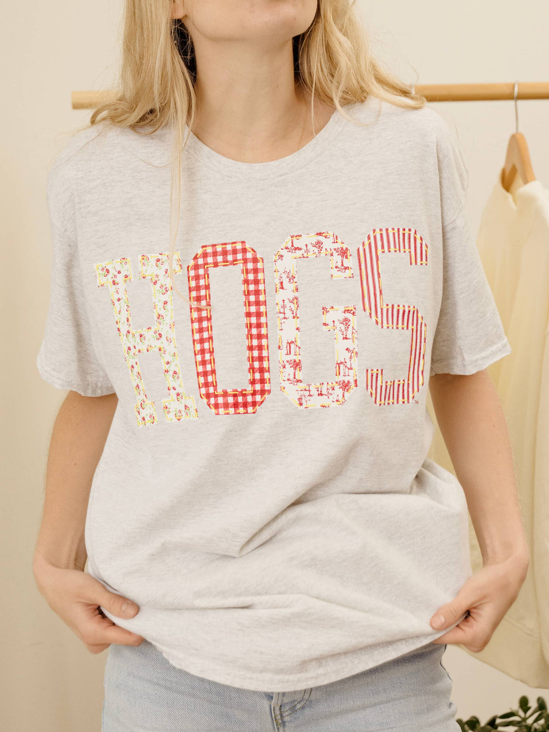 Arkansas Razorbacks Hogs Quilted Puff Ink Gray Thrifted Tee