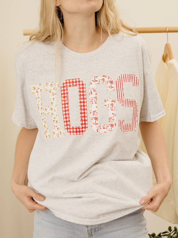 Arkansas Razorbacks Hogs Quilted Puff Ink Gray Thrifted Tee