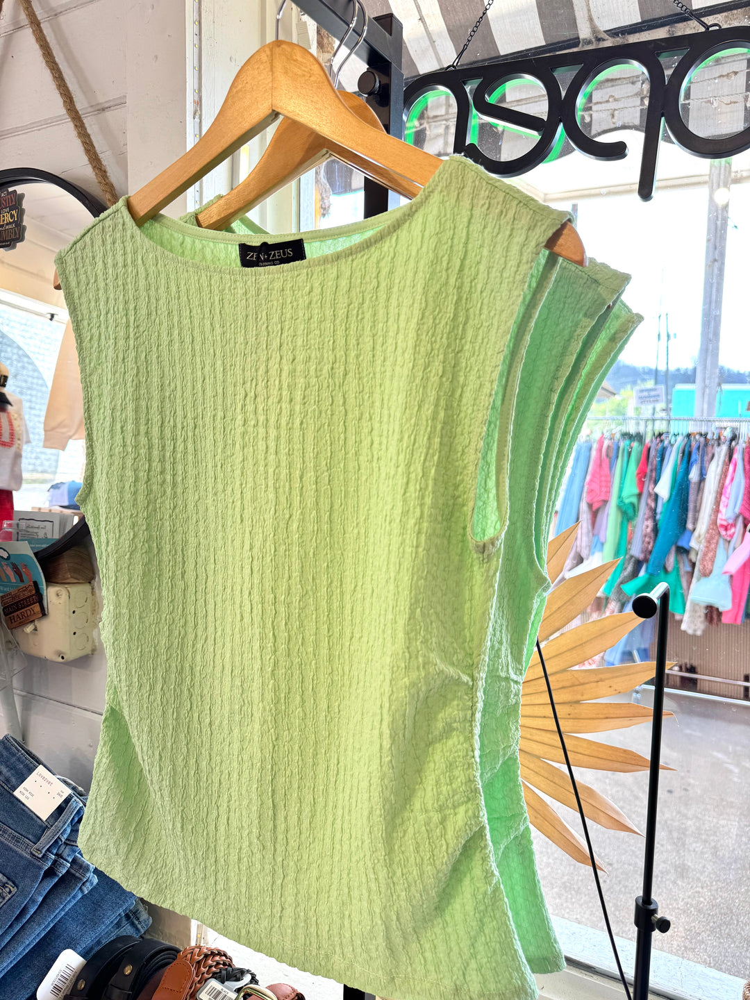 Mint Green Textured &amp; Ruched Knit Top