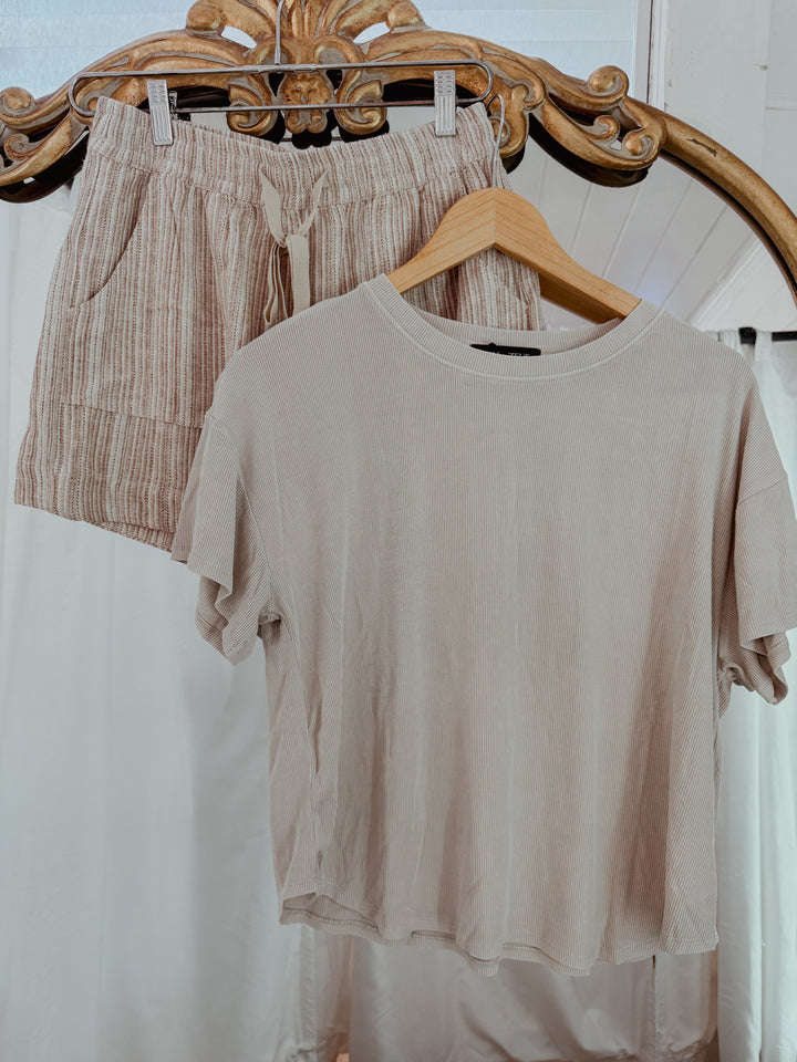 Soft Life Textured Stripe Drawstring Shorts