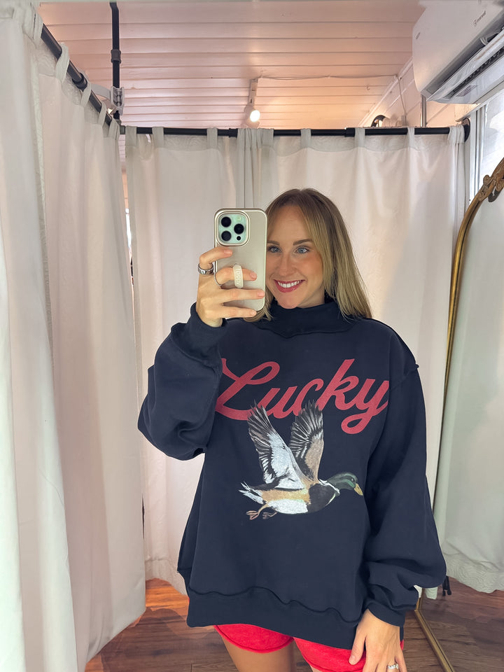 Lucky Duck Navy Mock Neck Sweatshirt