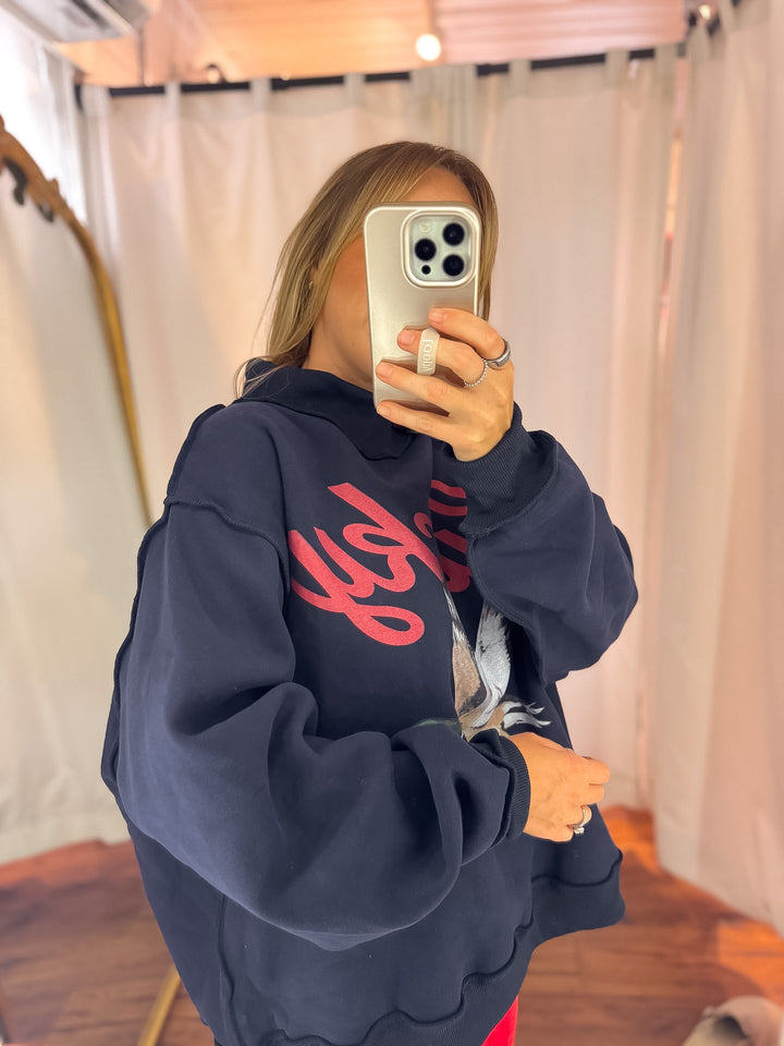 Lucky Duck Navy Mock Neck Sweatshirt