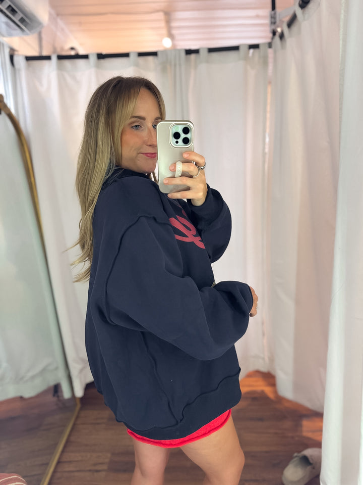 Lucky Duck Navy Mock Neck Sweatshirt