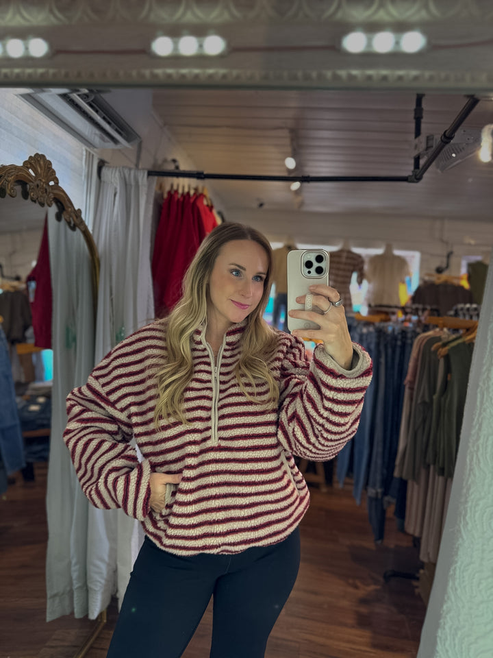 Stone Red Sherpa Half Zip Pullover