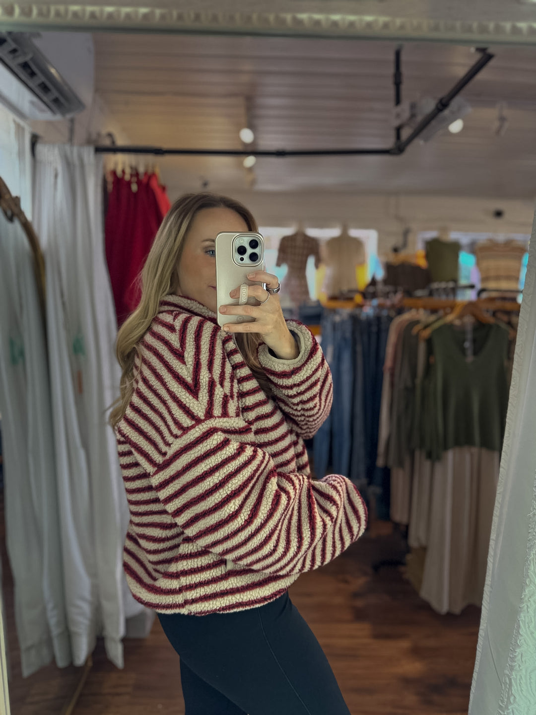 Stone Red Sherpa Half Zip Pullover