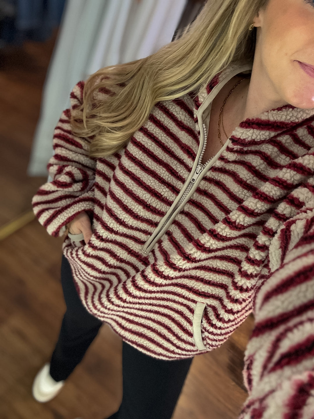 Stone Red Sherpa Half Zip Pullover