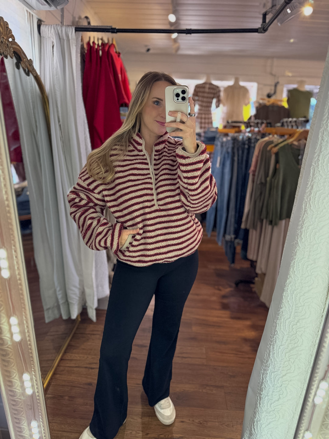 Stone Red Sherpa Half Zip Pullover