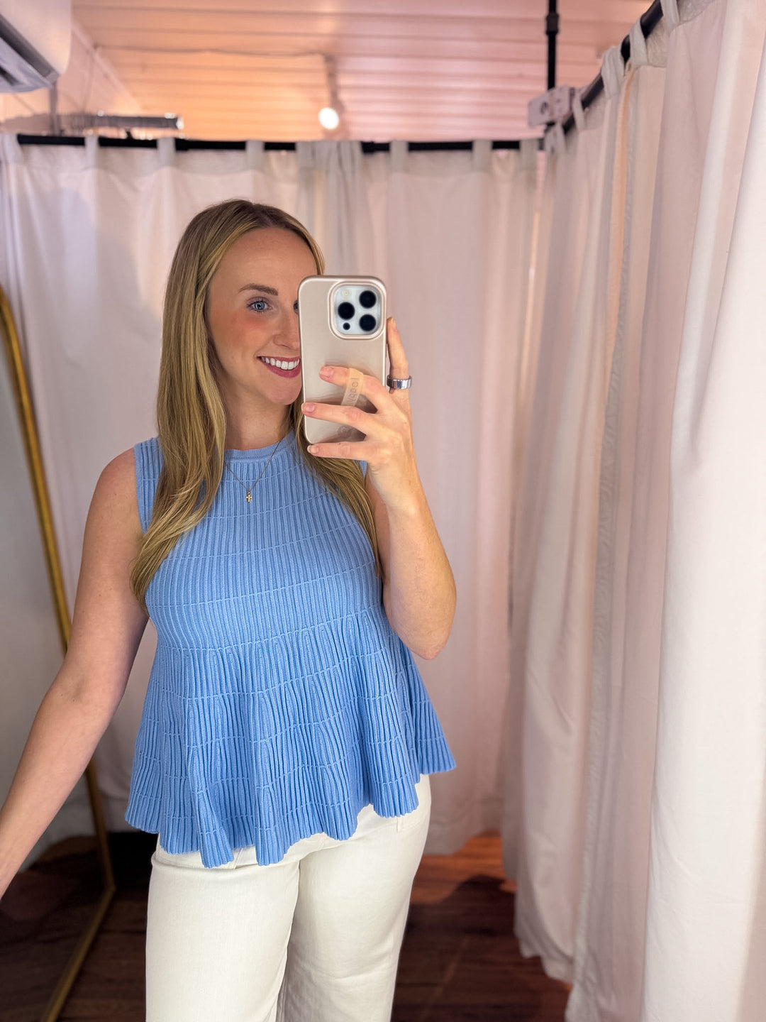 Sky Blue Ribbed Knit Top