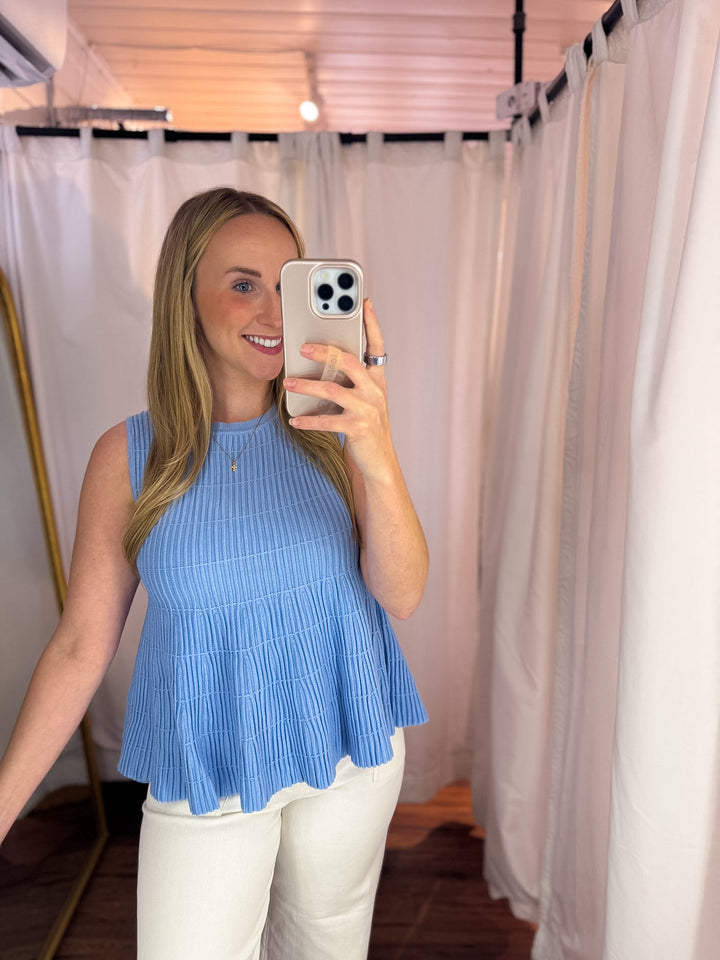 Sky Blue Ribbed Knit Top