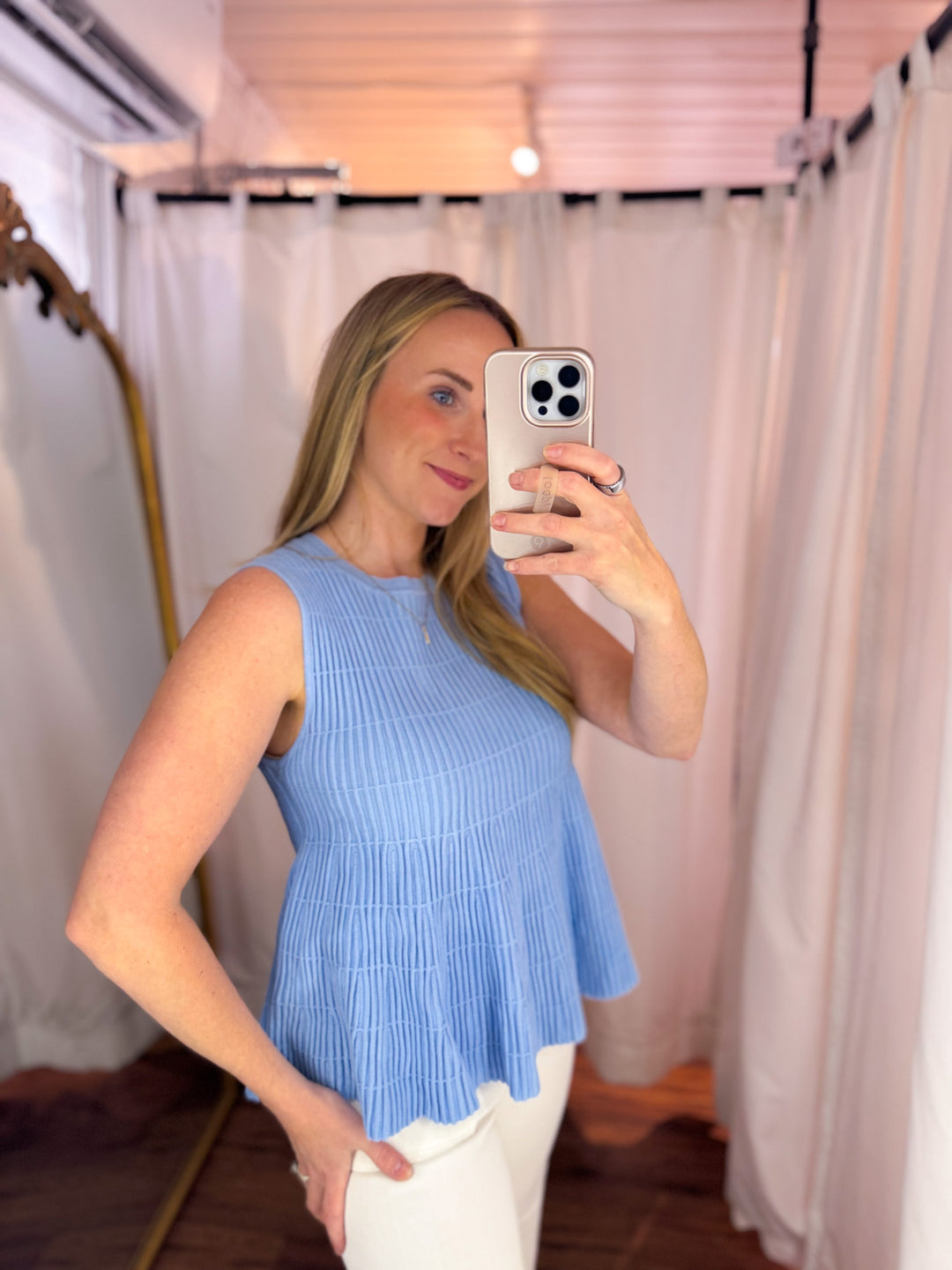 Sky Blue Ribbed Knit Top