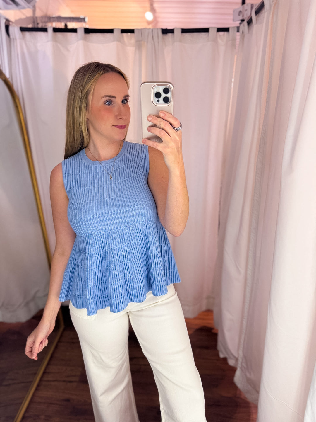 Sky Blue Ribbed Knit Top