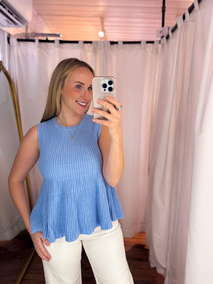 Sky Blue Ribbed Knit Top