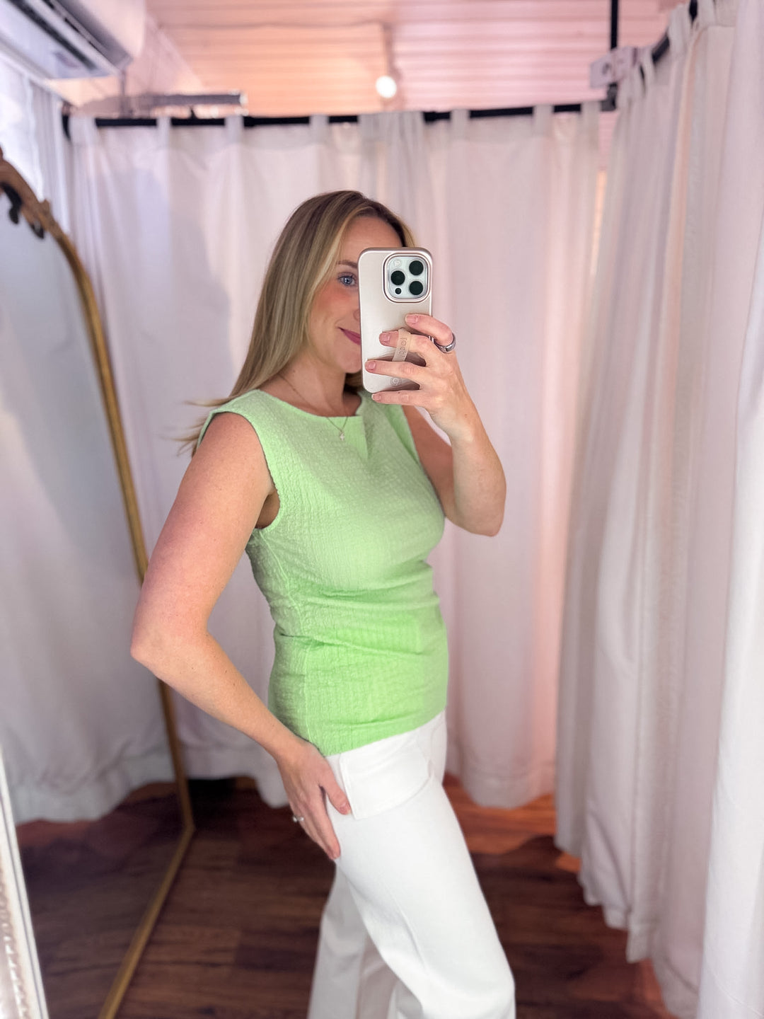 Mint Green Textured &amp; Ruched Knit Top
