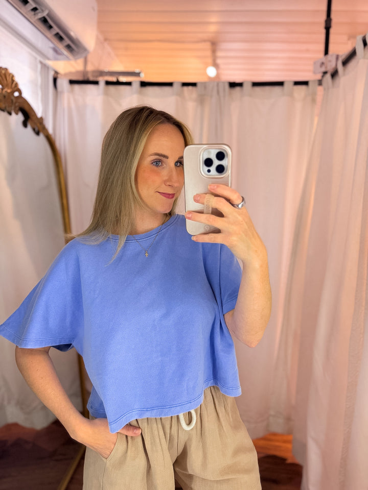 Flutter Sleeve Relaxed Crop Shirt