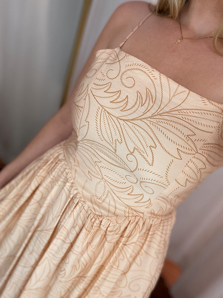 Honey Breeze Basque Waist Sleeveless Midi Dress
