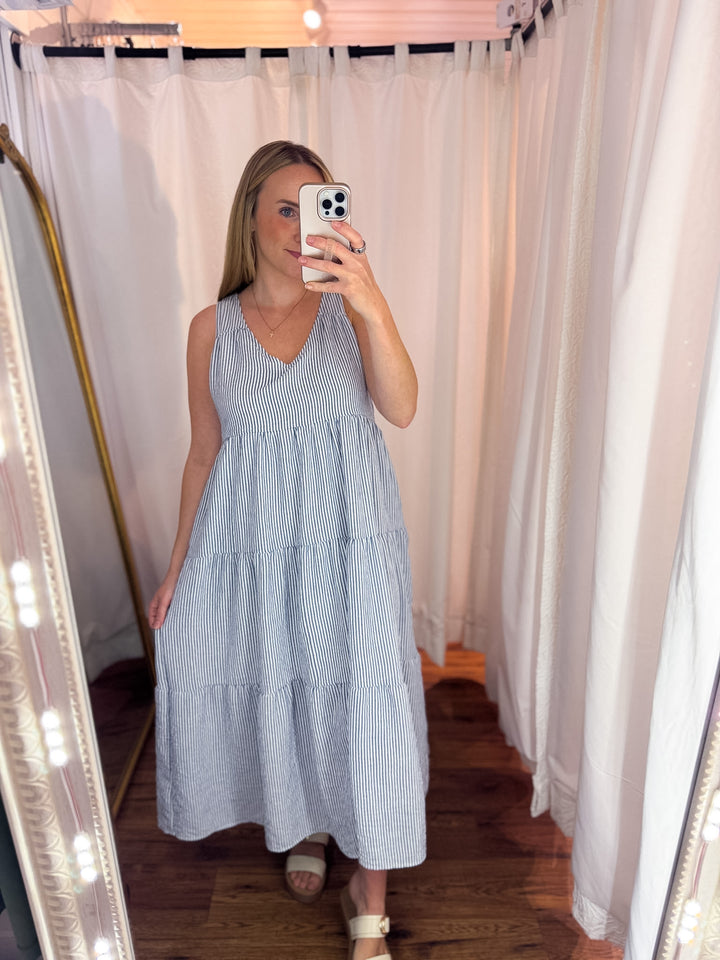 Woven Tiered Sleeveless Midi Dress