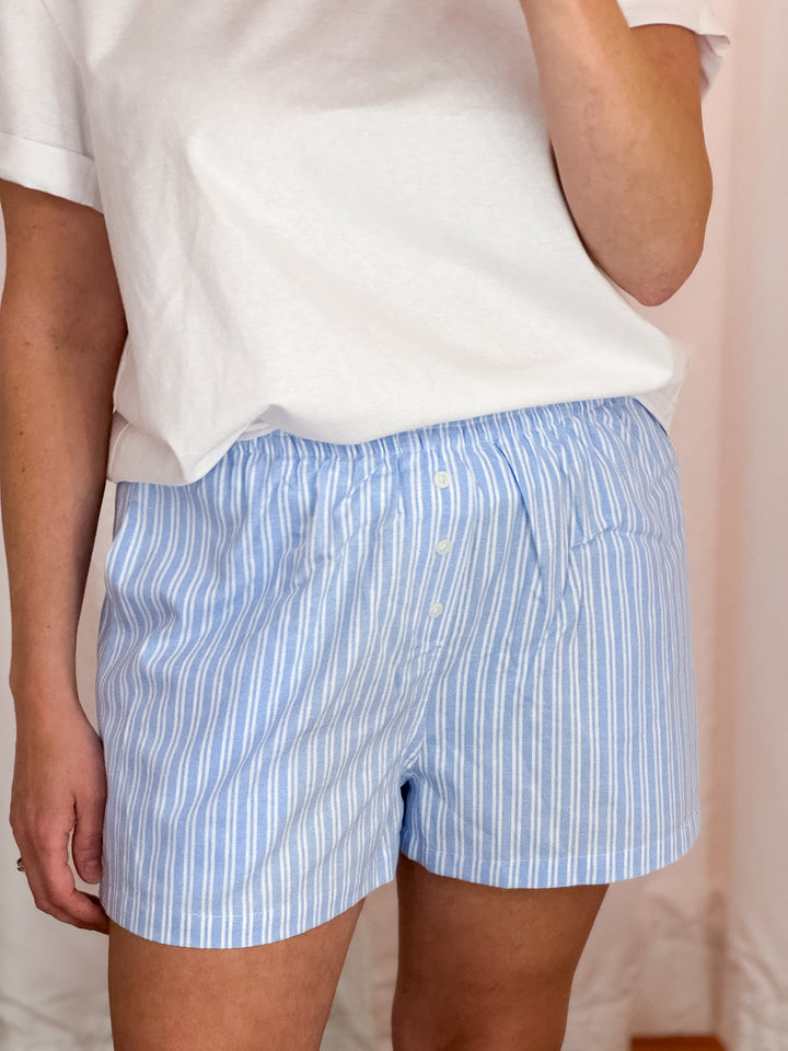 Sky White Striped Shorts