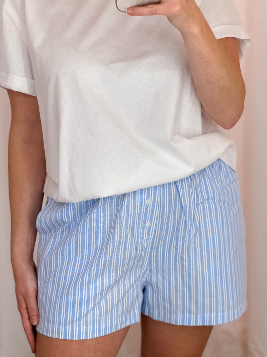 Sky White Striped Shorts