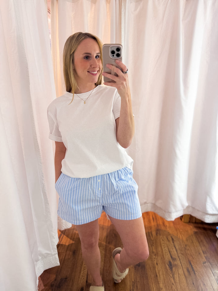 Sky White Striped Shorts