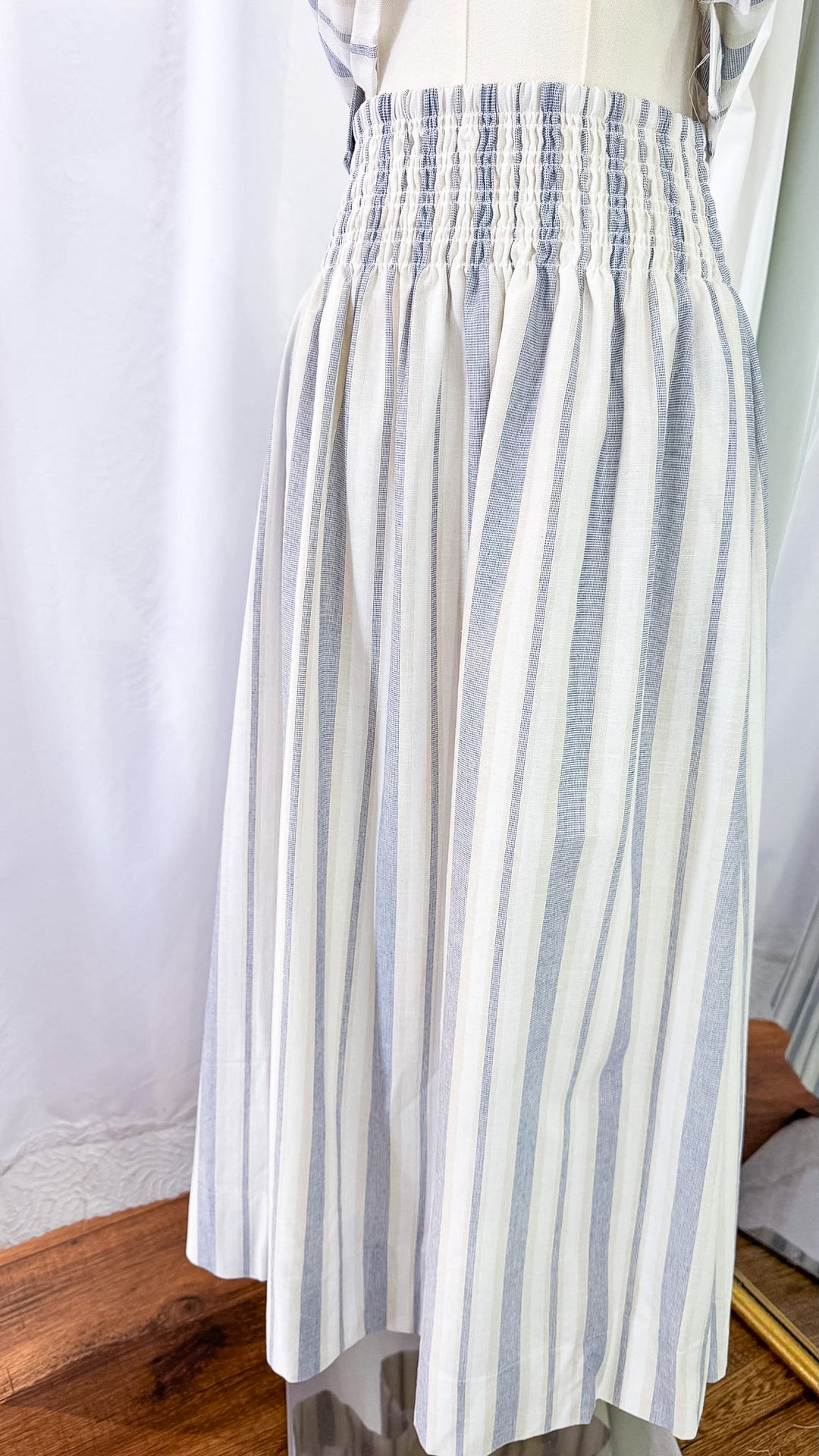 Take a Stroll Stripe Cotton Linen Midi Skirt