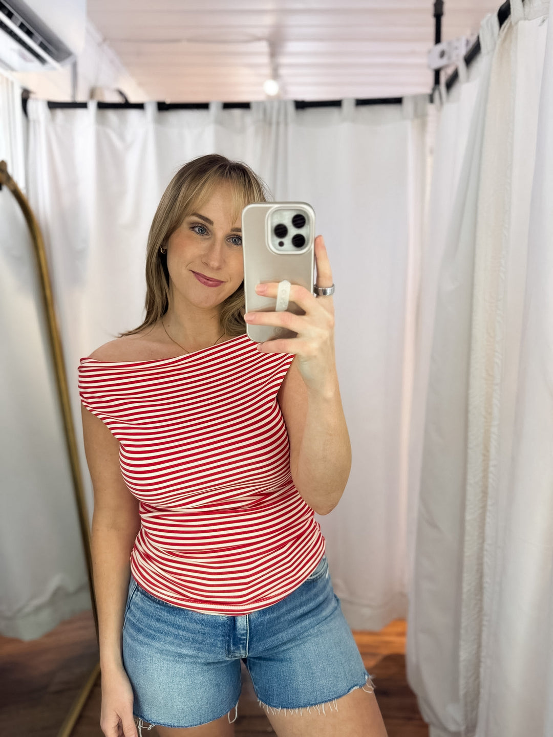 Off Shoulder Stripe Double Lined Top