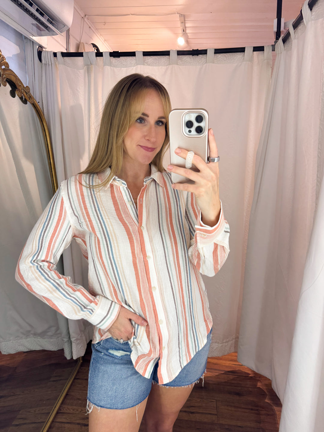 Sunset Stripe Gauzy Button-up Shirt