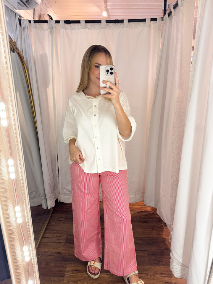 White Oversized Button-up Top