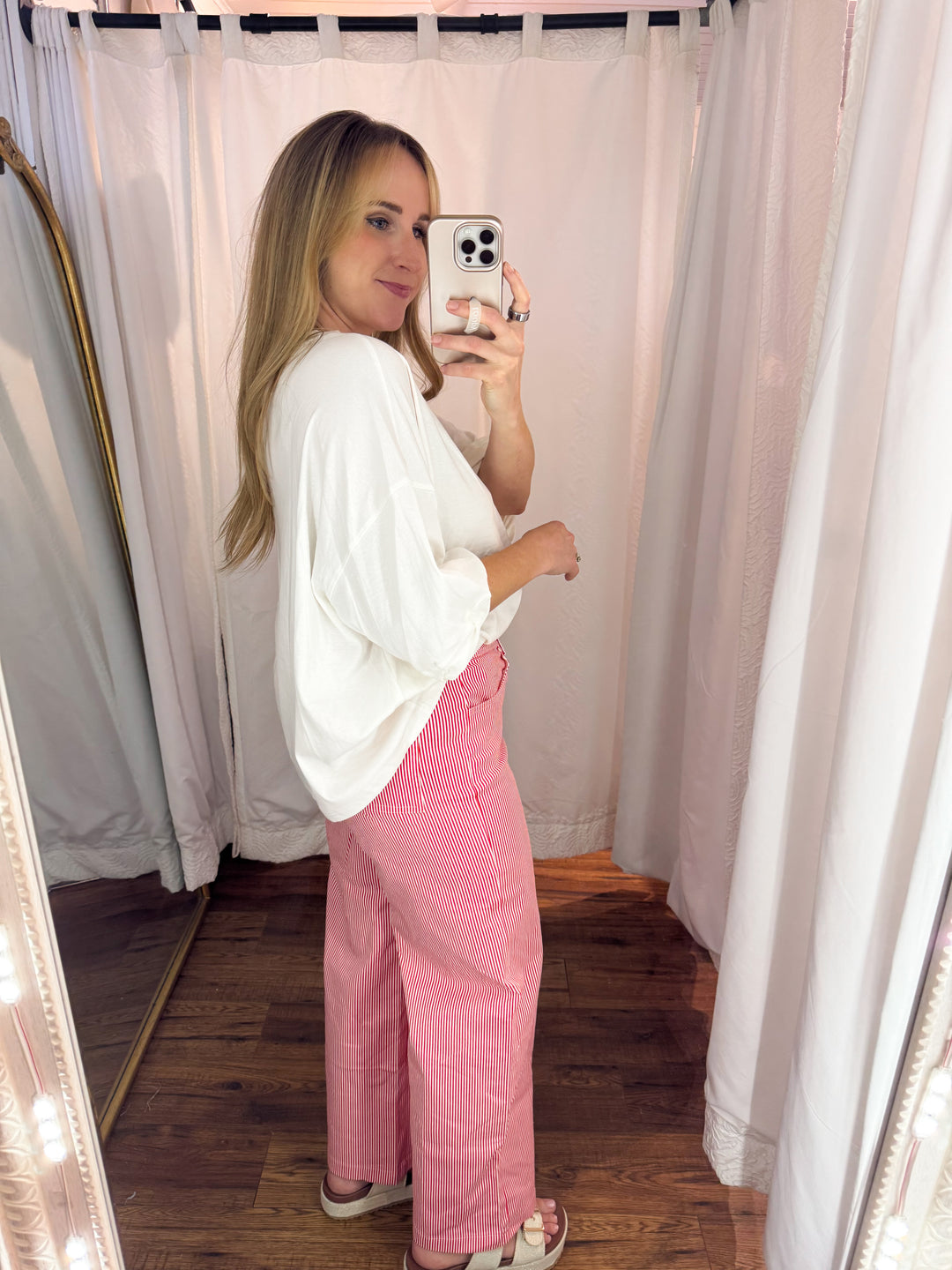 Red/White Striped Wide Leg Pants