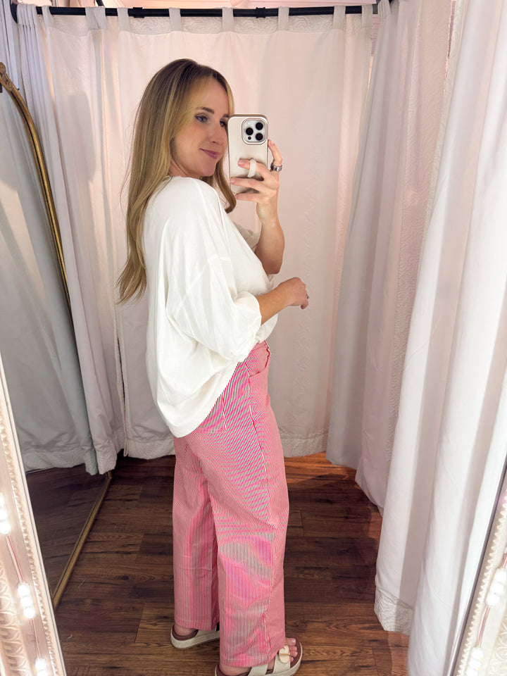 Red/White Striped Wide Leg Pants