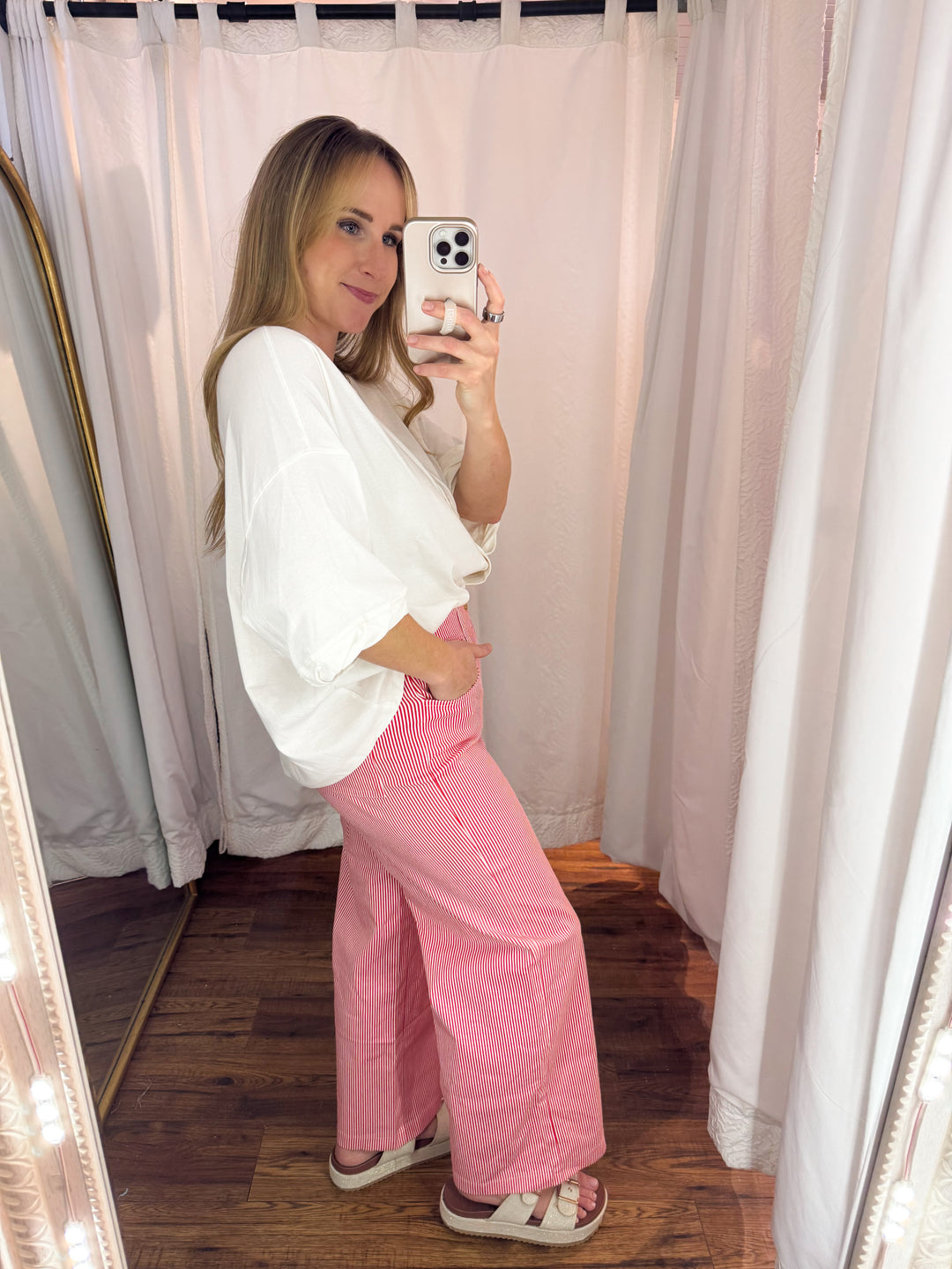 Red/White Striped Wide Leg Pants