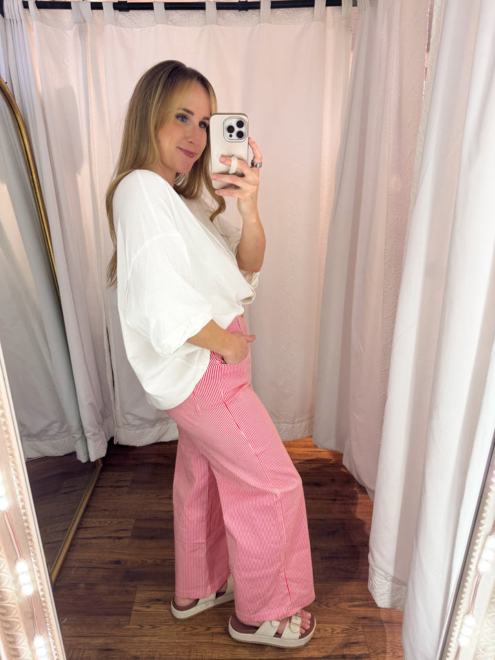 Red/White Striped Wide Leg Pants