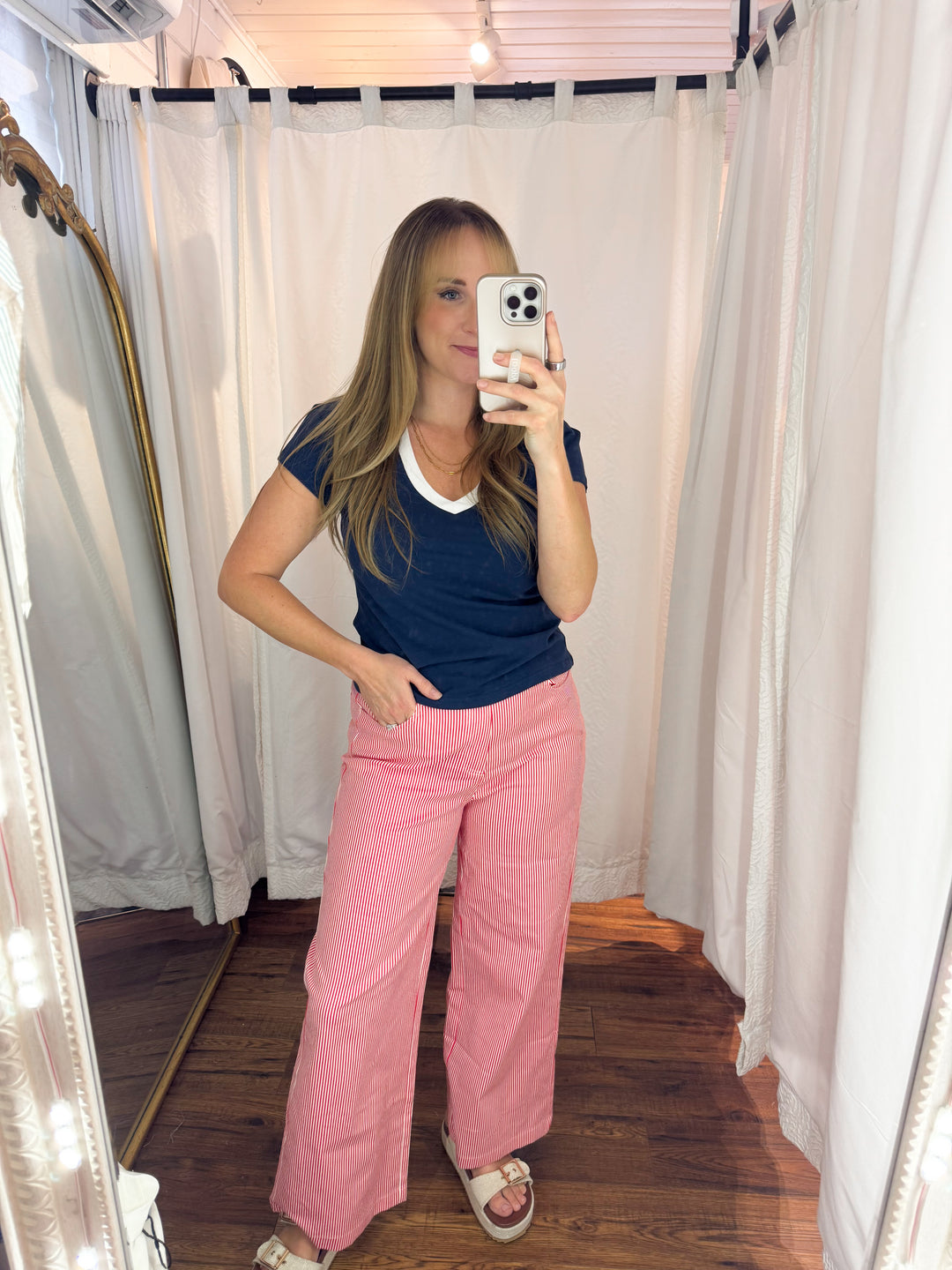 Red/White Striped Wide Leg Pants
