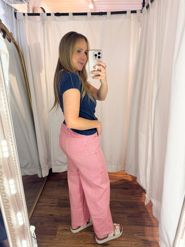 Red/White Striped Wide Leg Pants