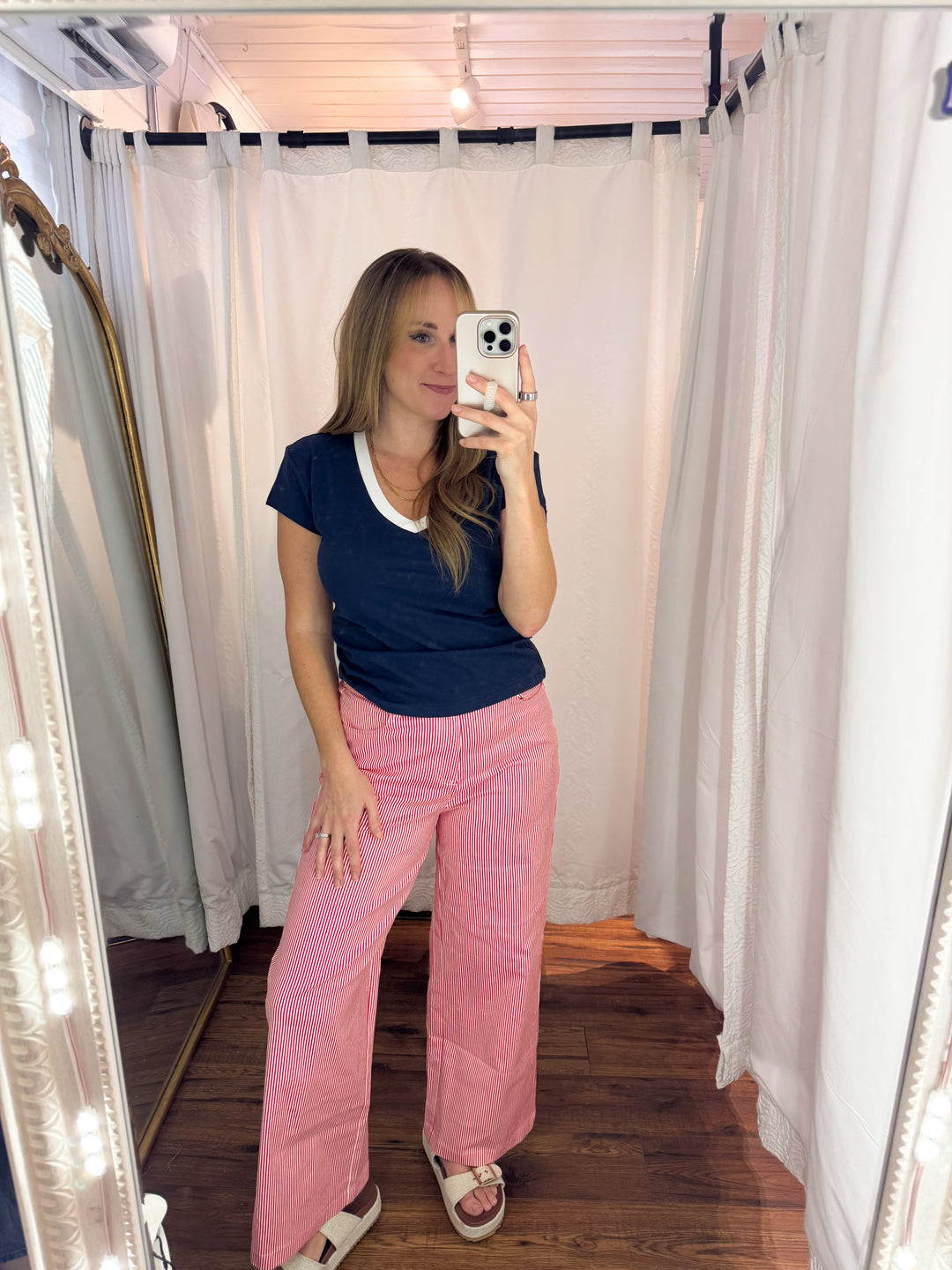 Red/White Striped Wide Leg Pants
