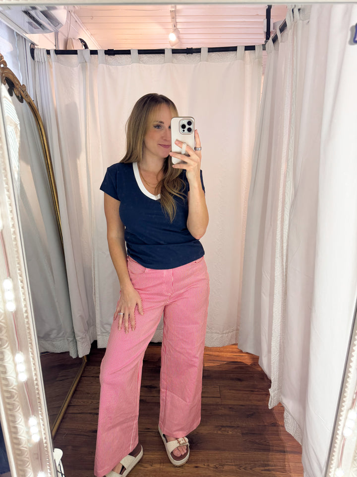 Red/White Striped Wide Leg Pants