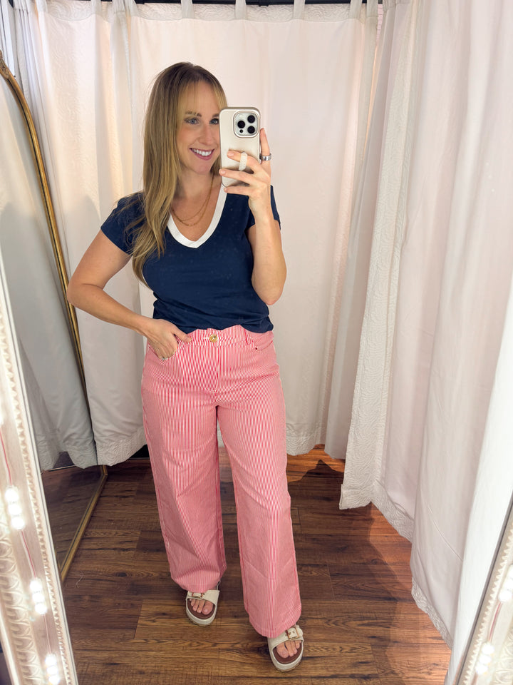 Red/White Striped Wide Leg Pants