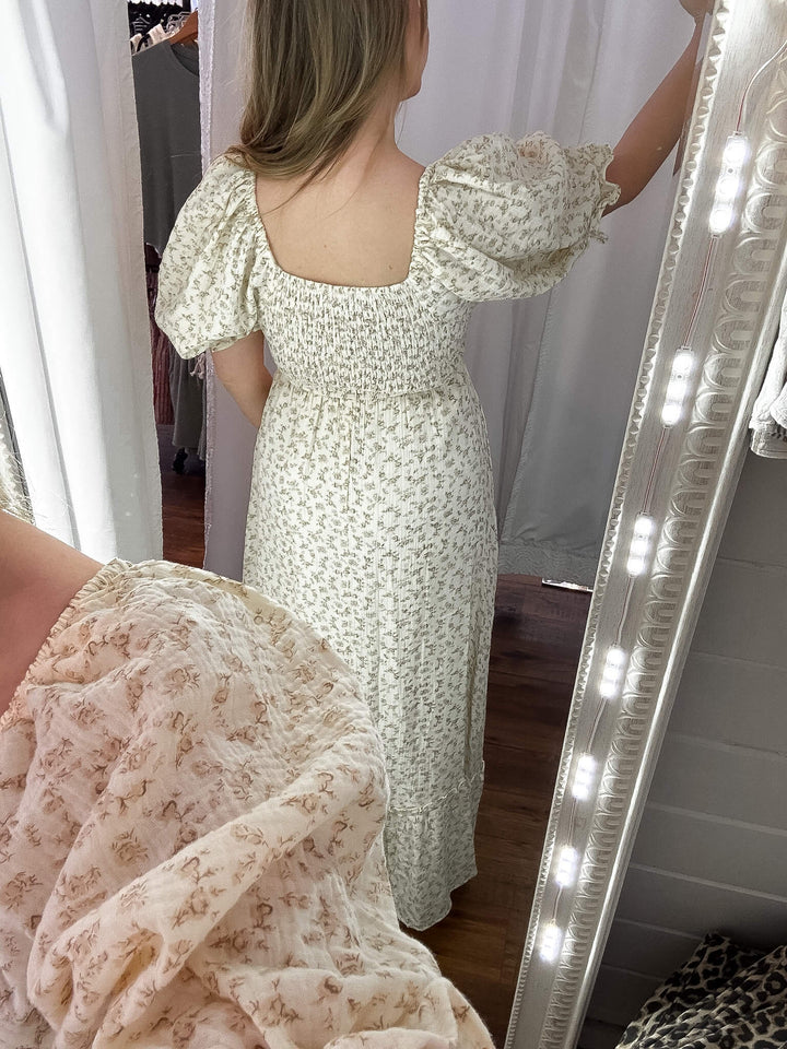 Esther Neutral Floral Cotton Maxi Dress
