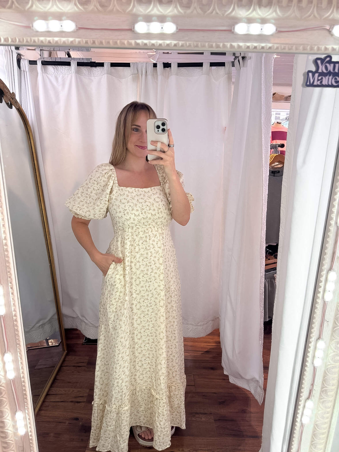 Esther Neutral Floral Cotton Maxi Dress
