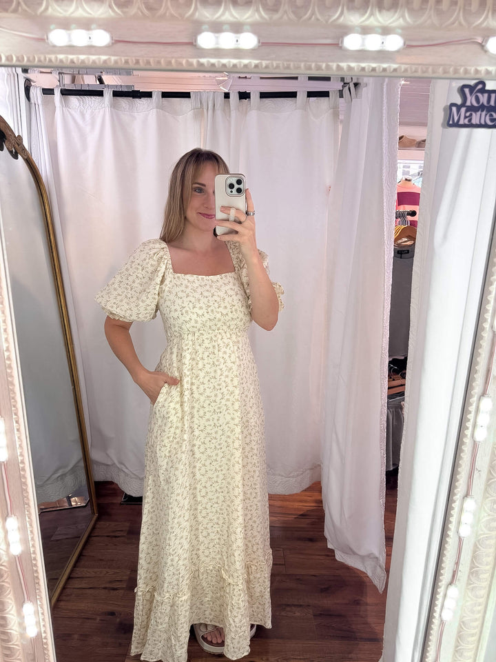 Esther Neutral Floral Cotton Maxi Dress